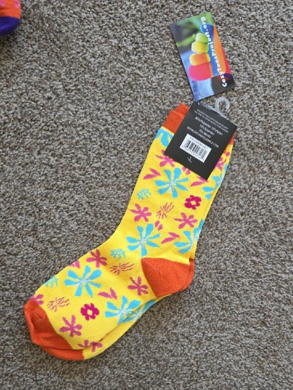 Bundle/2 Pairs EROS Ladies Floral Crew Socks - Orange & Yellow